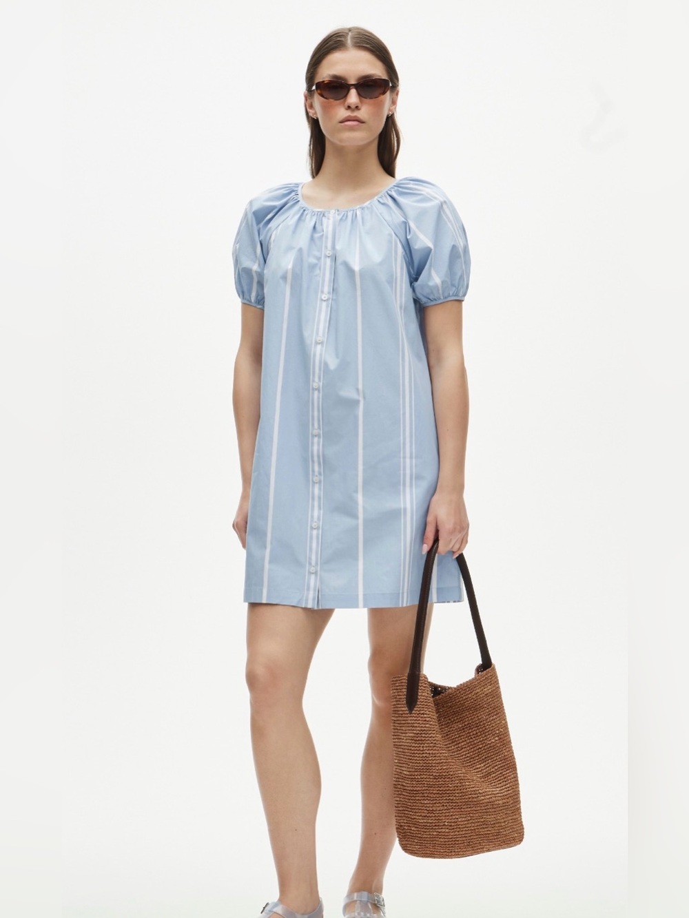 J.Crew Puff-Sleeve Popover Dress in Striped Cotton Poplin